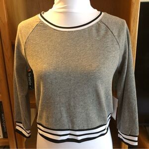 NWT Andrea Jovine Gray Cropped Sweatshirt with Black Stripes